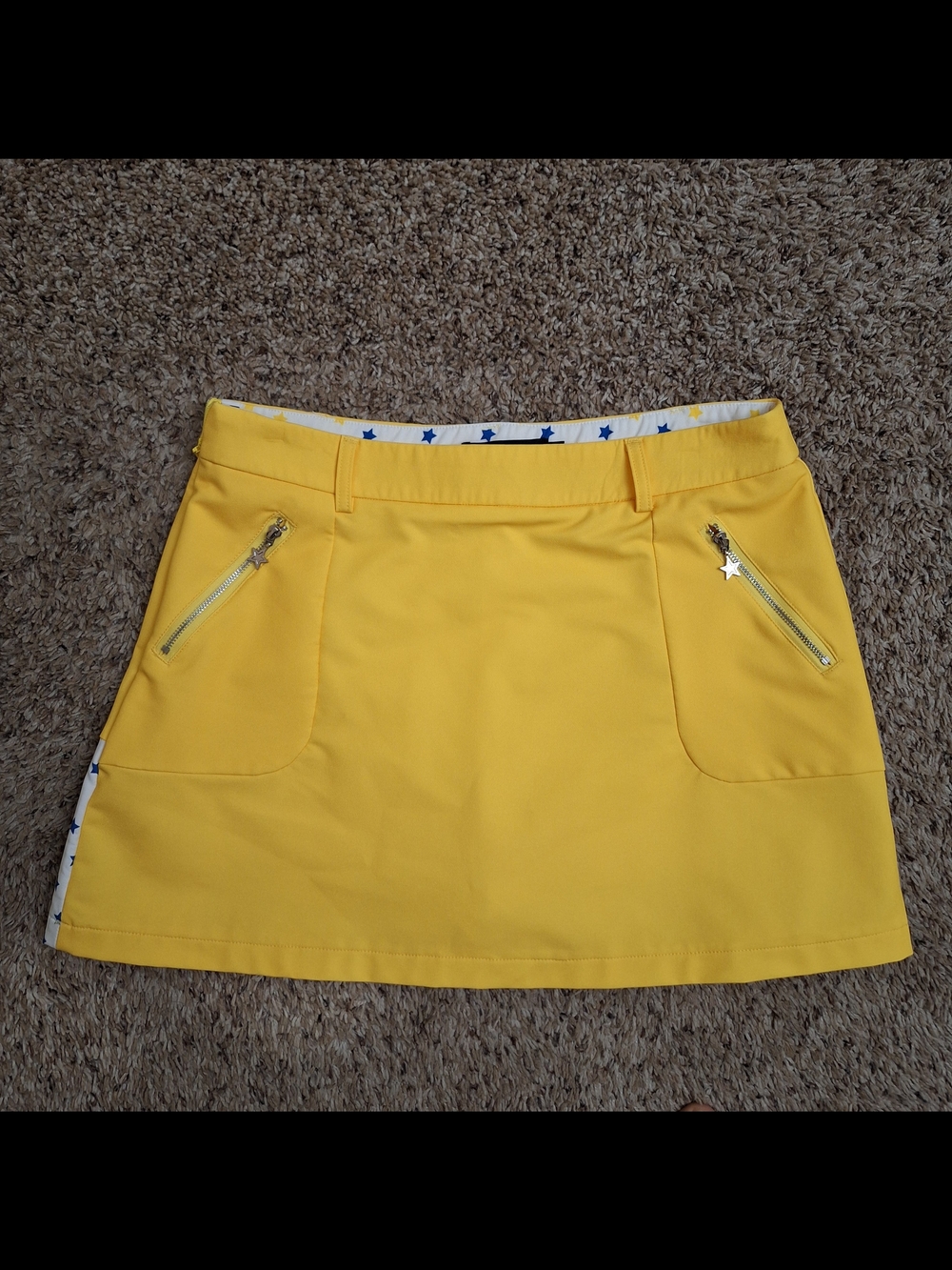 PGM Pro Golf Masters Yellow Pleated Star Print Golf Skort Size 30